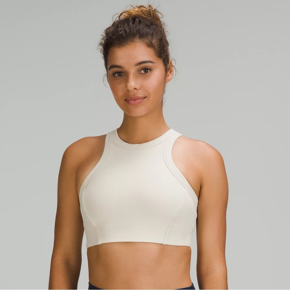 Lululemon Ribbed Nulu High Neck Yoga Bra in Bone. Size 4. New with tags.